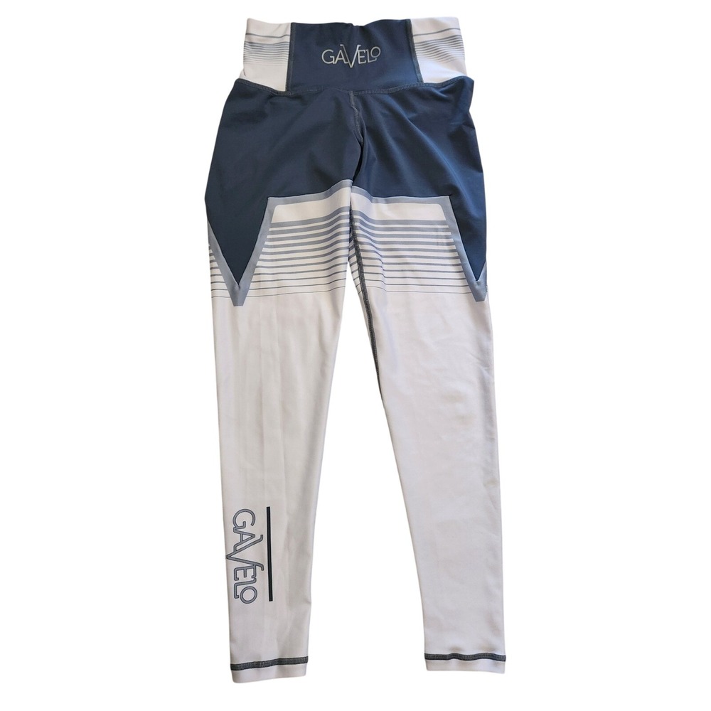 Gavelo Womens Compression Leggings Blue White Striped High Waist Size S‎ P11
